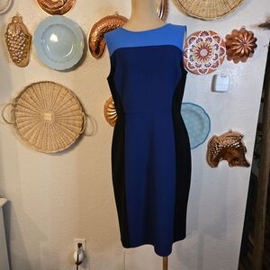 LOFT Blue and Black Sleeveless Colorblock Office Business Old Money Sheath Dress